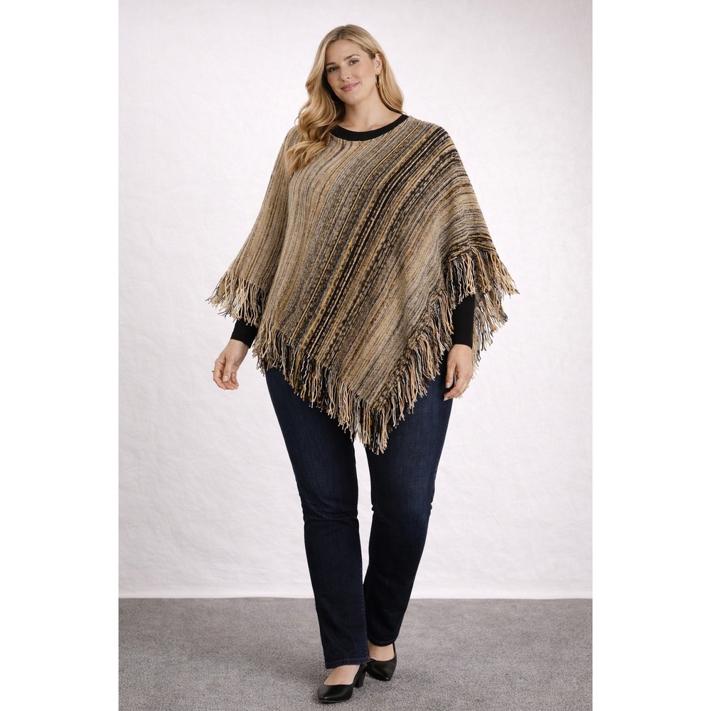 Coco Carmen Women's One Size Poncho Shawl Wrap‎ Fringe Beautiful Tones